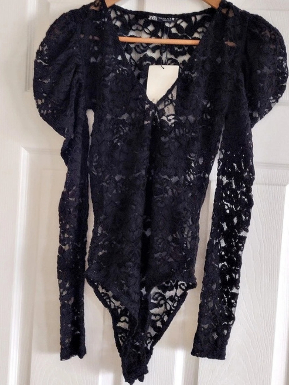 Zara Lace Bodysuit Black Floral Size Small